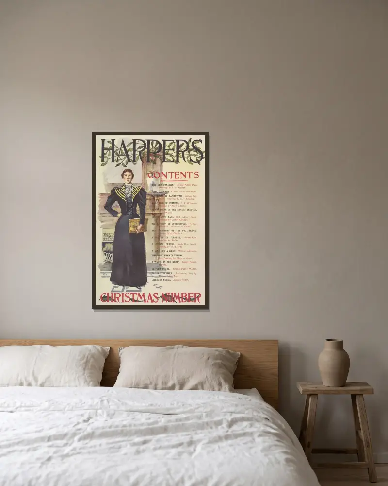 Harper's julnummer av Edward Penfield inramad på en vägg