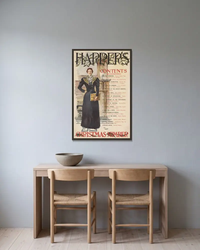 Harper’s Christmas number av Edward Penfield inramad på en vägg