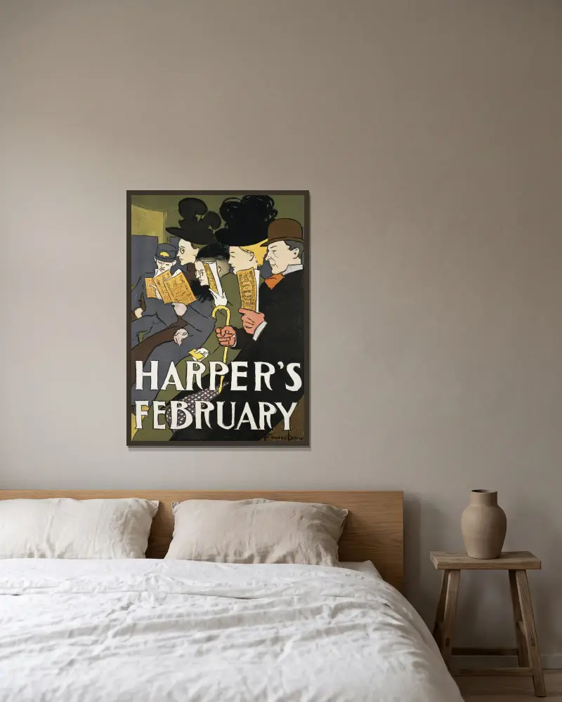 Harper’s February, 1897 av Edward Penfield inramad på en vägg
