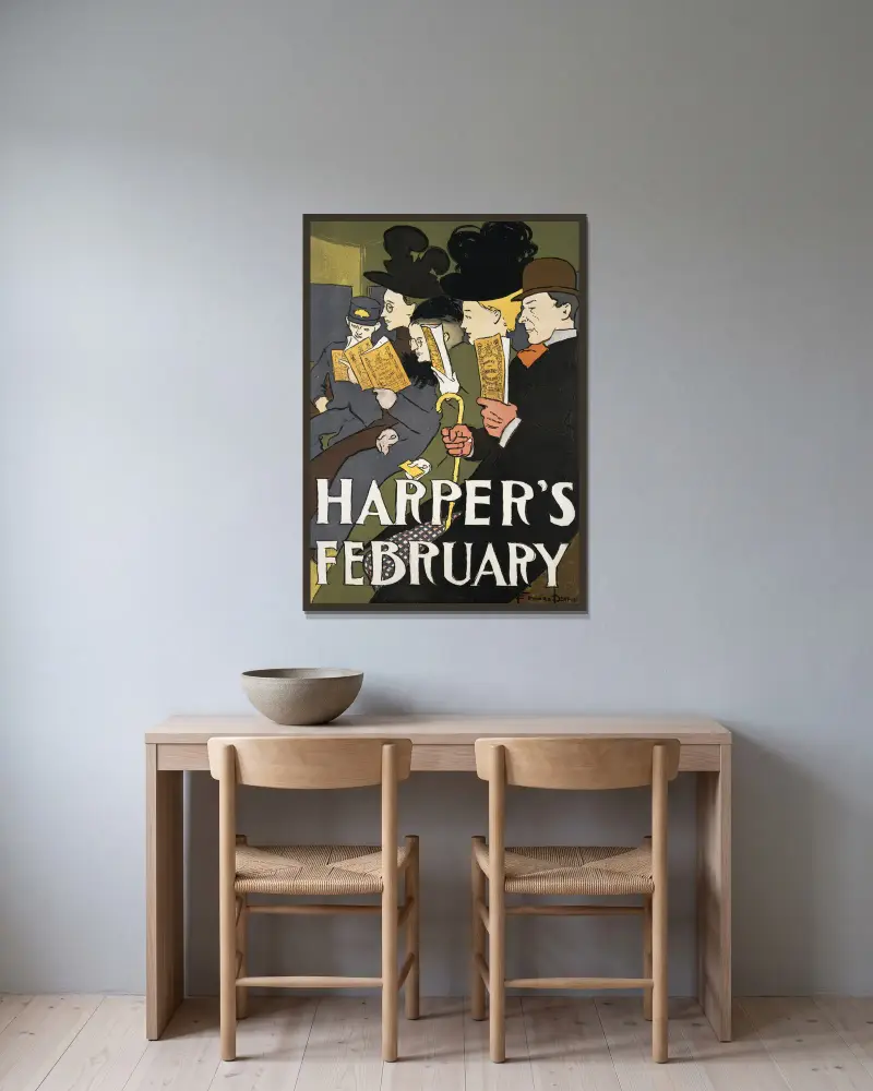 Harper’s February, 1897 av Edward Penfield inramad på en vägg