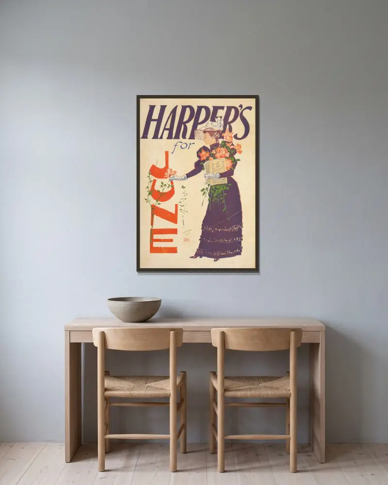 Harper’s för juni av Edward Penfield inramad på en vägg