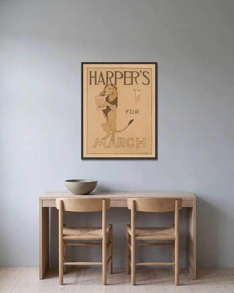Harper's för mars av Edward Penfield inramad på en vägg