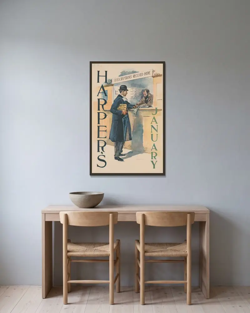 Harper's januari av Edward Penfield inramad på en vägg