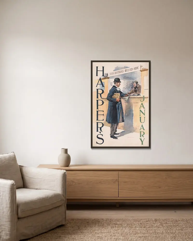 Harper’s January von Edward Penfield gerahmt an einer Wand