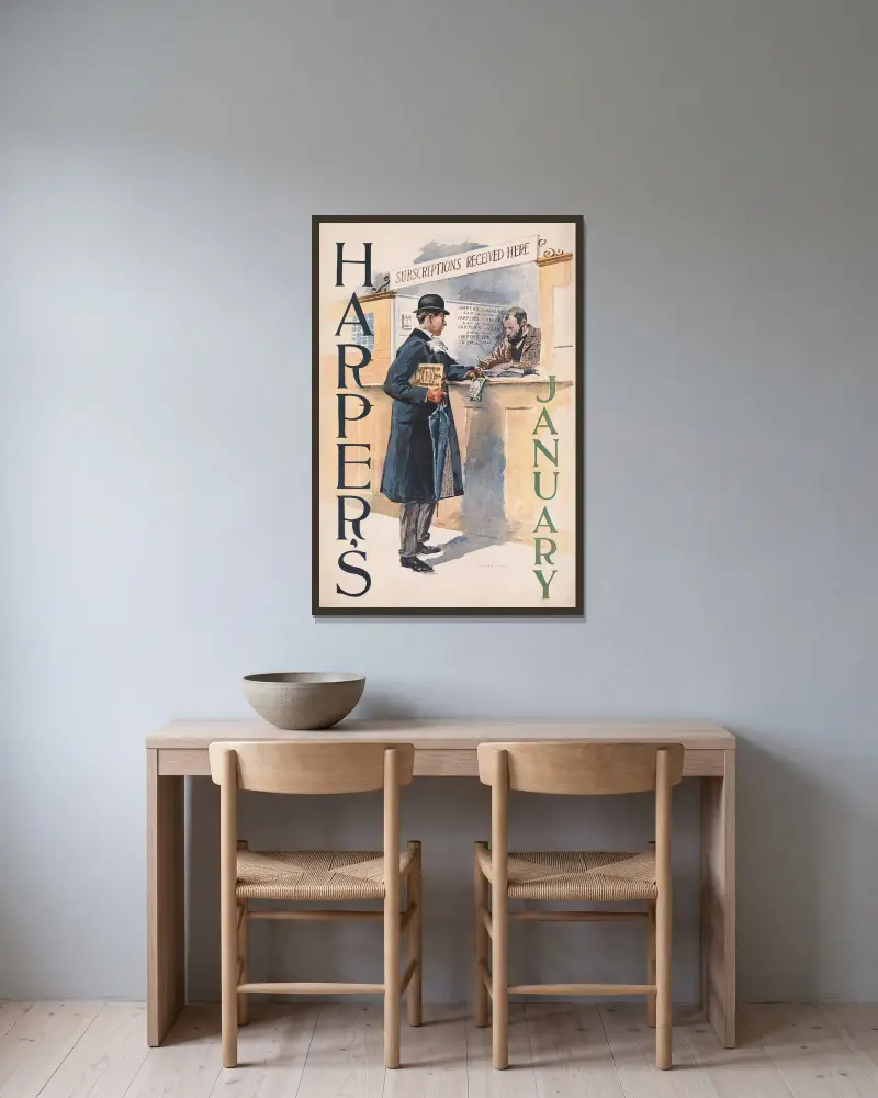 Harper’s January von Edward Penfield gerahmt an einer Wand