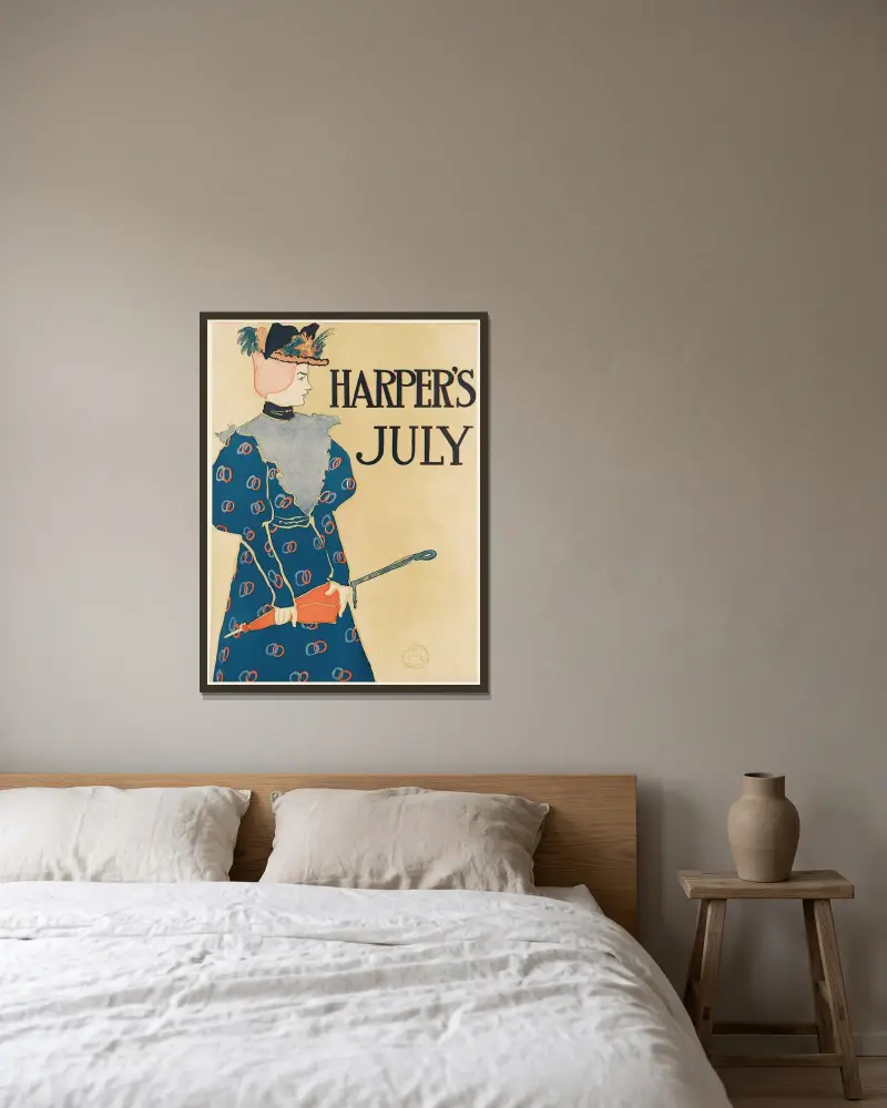 Harper’s juli av Edward Penfield inramad på en vägg