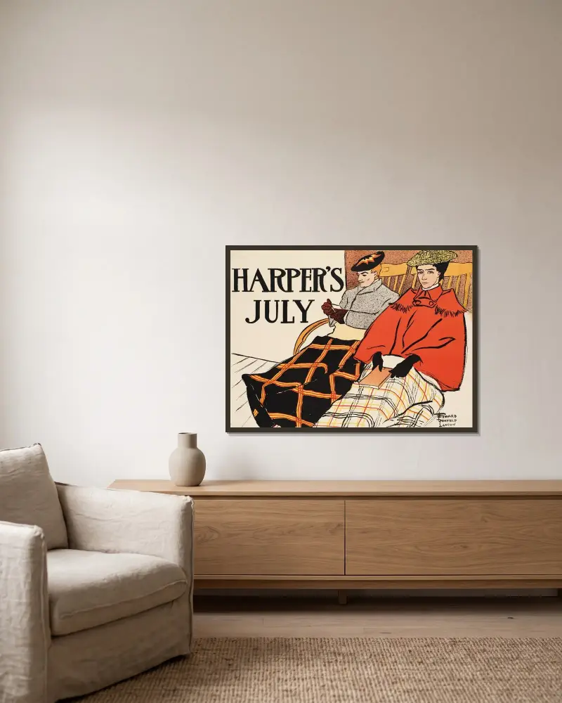 Harper's juli av Edward Penfield inramad på en vägg