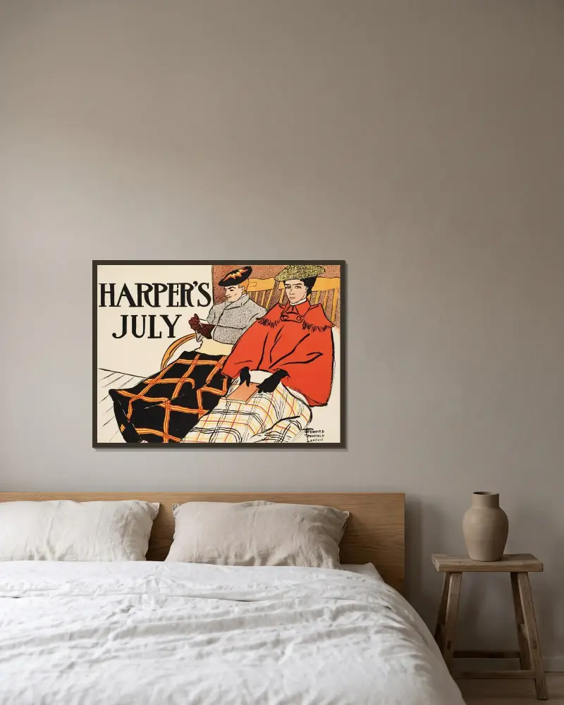 Harper's juli av Edward Penfield inramad på en vägg