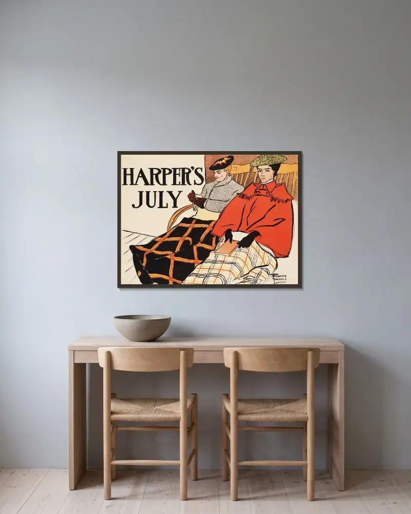 Harper's juli av Edward Penfield inramad på en vägg