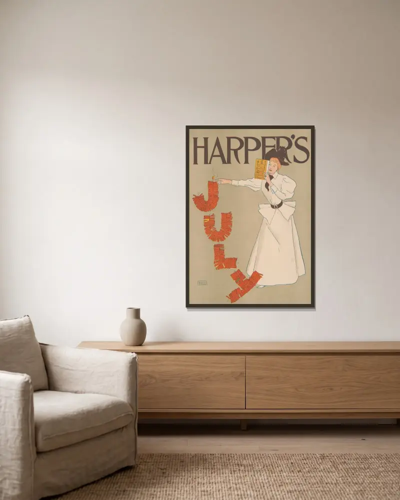 Harper’s juli av Edward Penfield inramad på en vägg