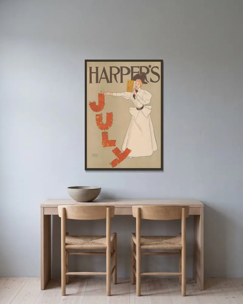 Harper’s juli av Edward Penfield inramad på en vägg