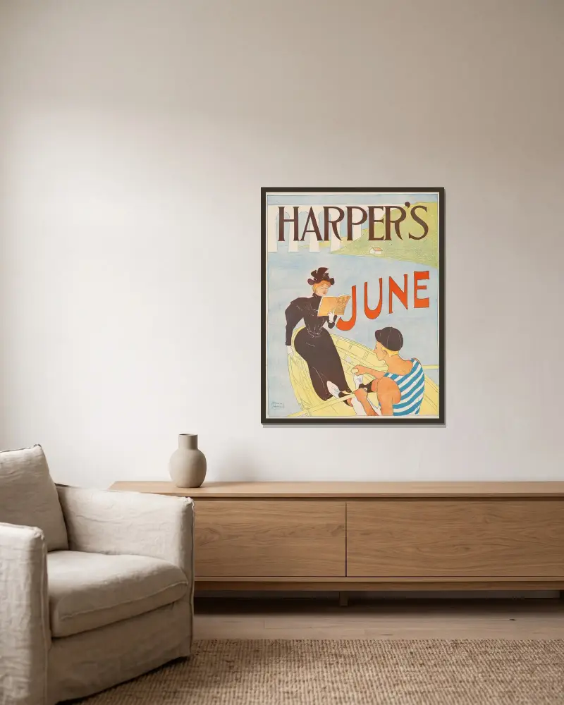 Harper’s June av Edward Penfield inramad på en vägg