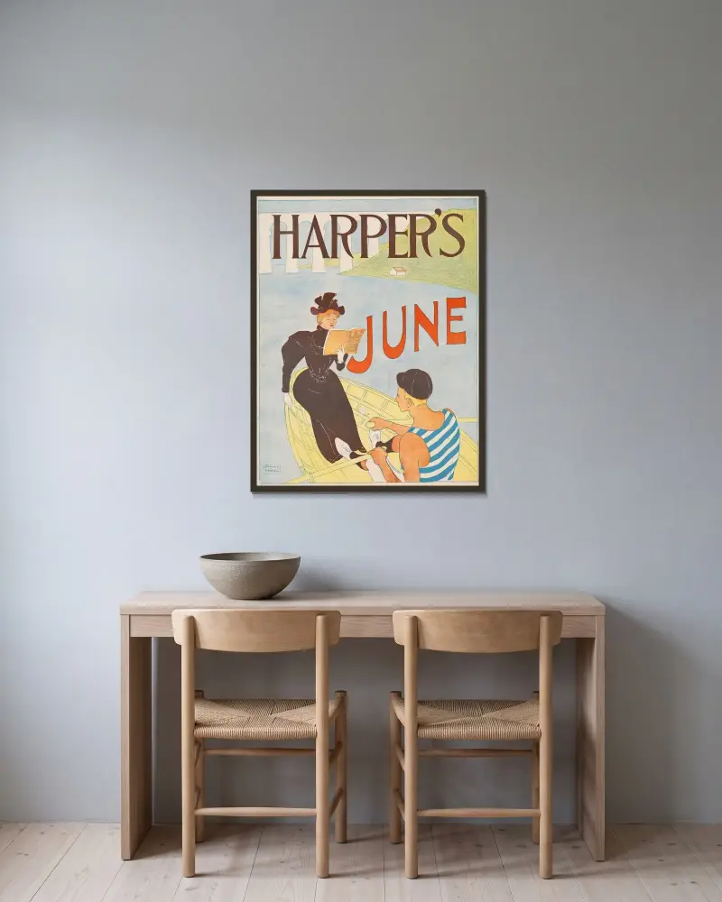 Harper’s June av Edward Penfield inramad på en vägg