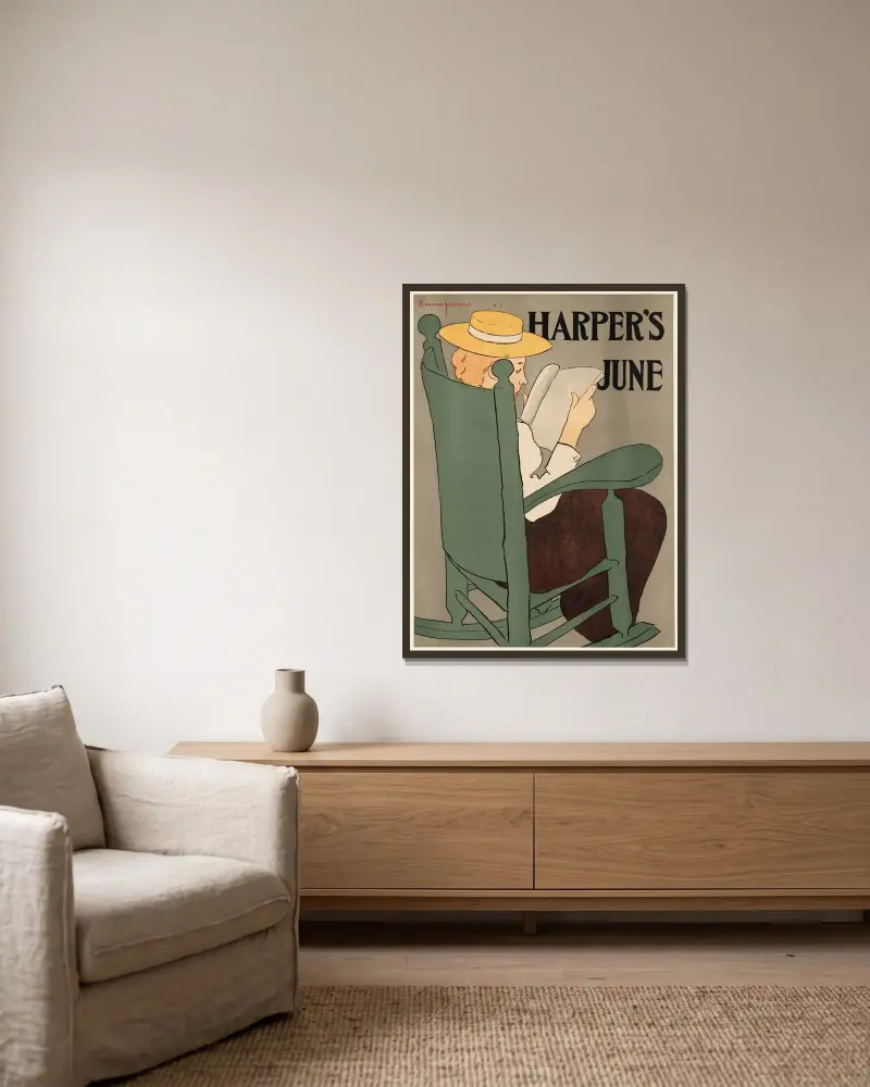 Harper’s June av Edward Penfield inramad på en vägg