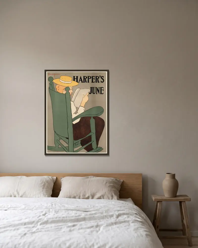 Harper’s June av Edward Penfield inramad på en vägg