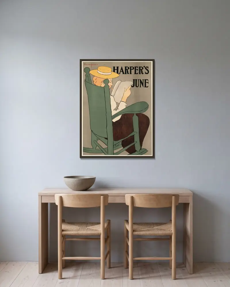 Harper’s June av Edward Penfield inramad på en vägg