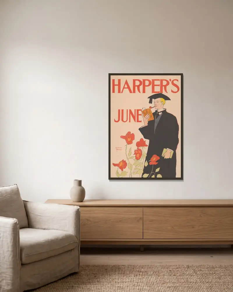 Harper's juni av Edward Penfield inramad på en vägg
