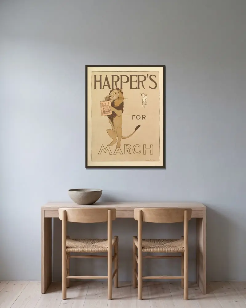 Harper’s, March av Edward Penfield inramad på en vägg