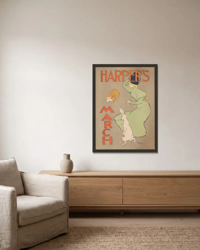 Harper’s March av Edward Penfield inramad på en vägg
