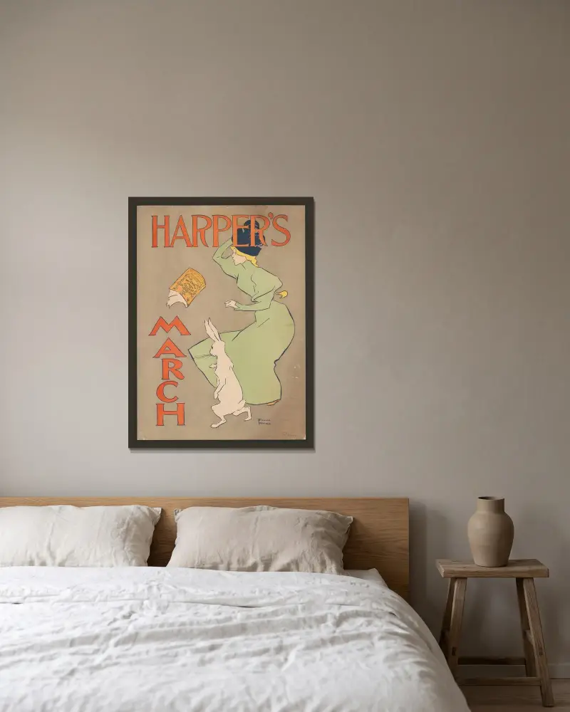 Harper’s March av Edward Penfield inramad på en vägg