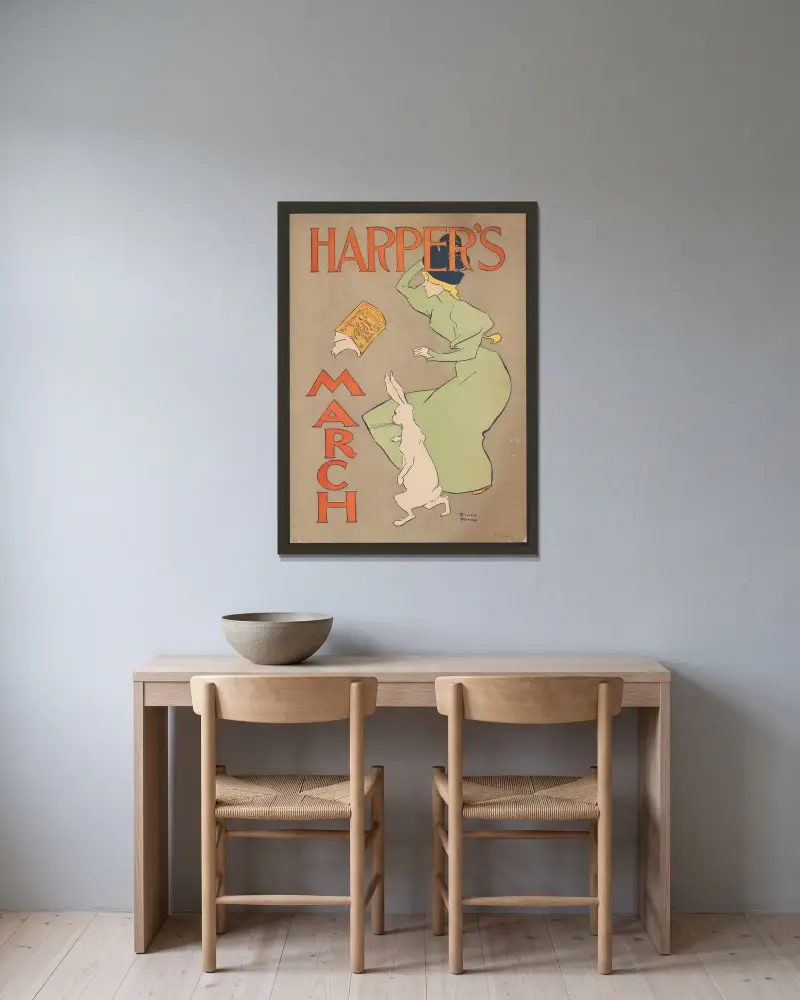 Harper’s March av Edward Penfield inramad på en vägg