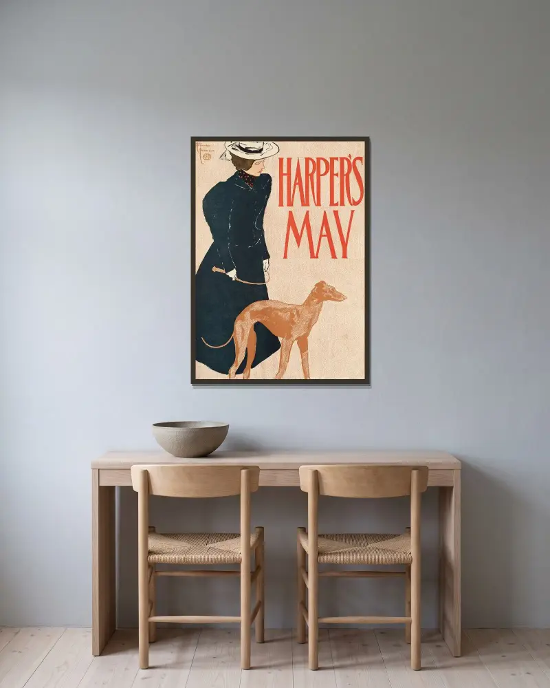 Harper’s May av Edward Penfield inramad på en vägg