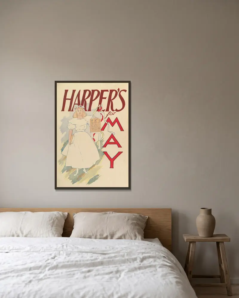 Harper’s, May av Edward Penfield inramad på en vägg