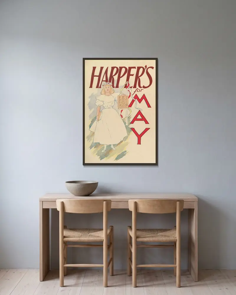 Harper’s, May av Edward Penfield inramad på en vägg