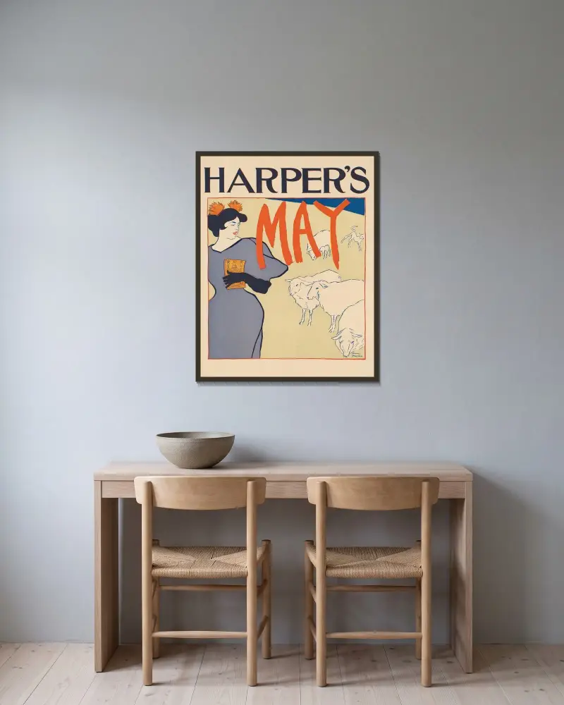 Harper’s May av Edward Penfield inramad på en vägg