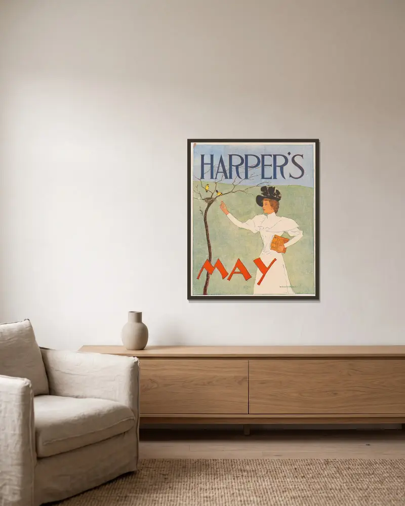 Harper’s May av Edward Penfield inramad på en vägg