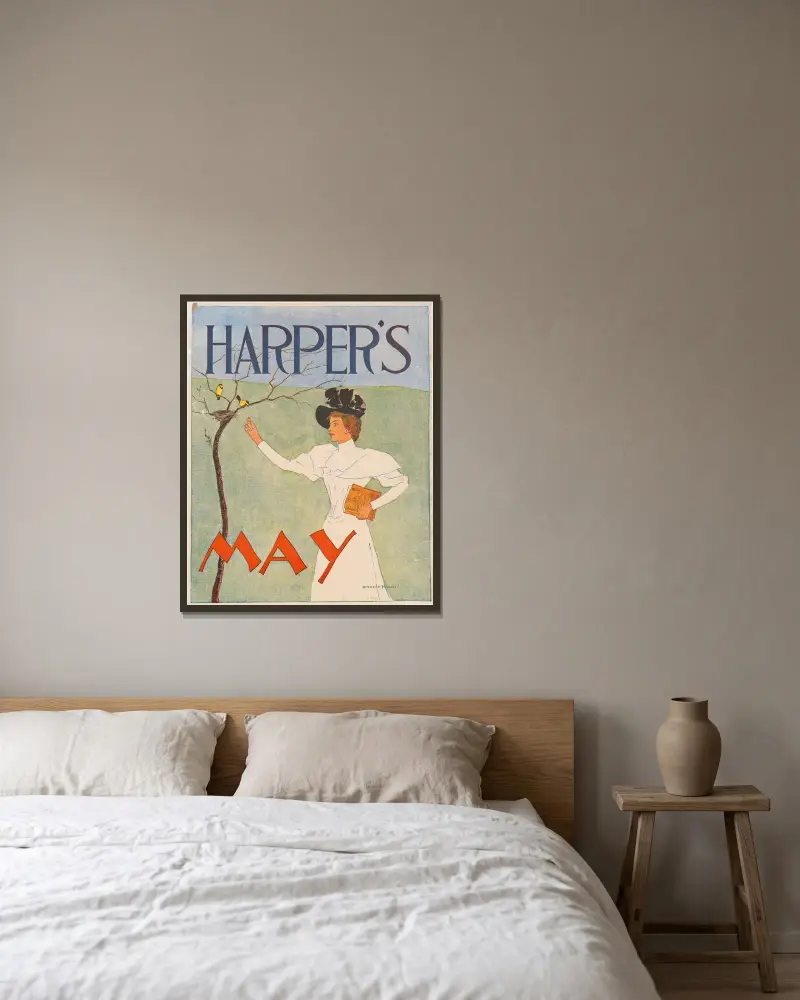 Harper’s May av Edward Penfield inramad på en vägg