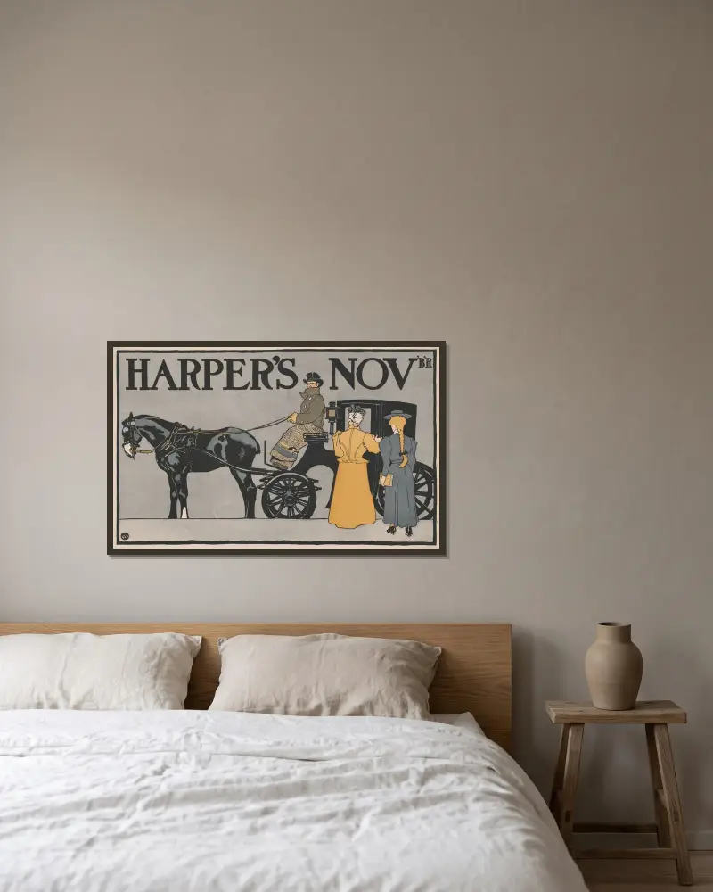 Harper’s Nov’B’R av Edward Penfield inramad på en vägg
