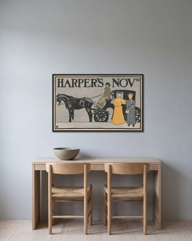 Harper’s Nov’B’R av Edward Penfield inramad på en vägg