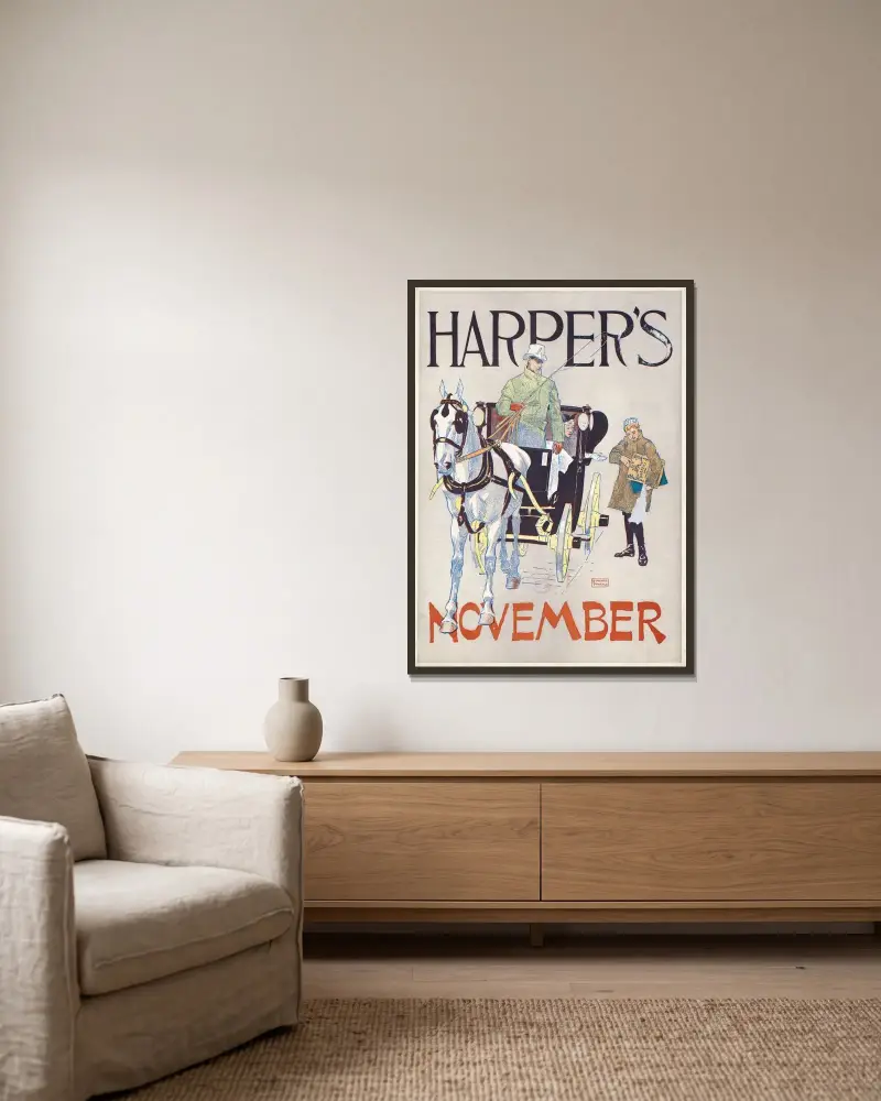 Harper’s November av Edward Penfield inramad på en vägg