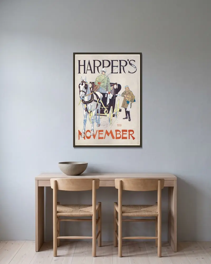 Harper’s November av Edward Penfield inramad på en vägg