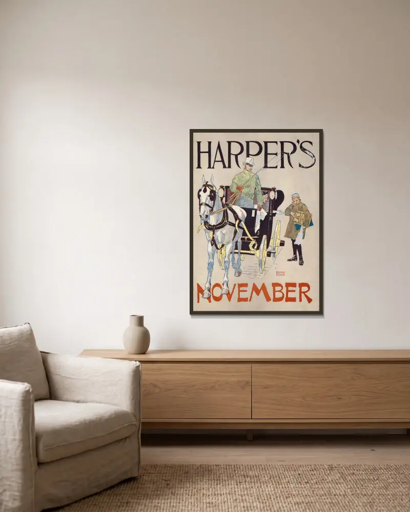 Harper’s November av Edward Penfield inramad på en vägg