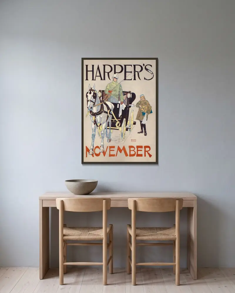 Harper’s November av Edward Penfield inramad på en vägg