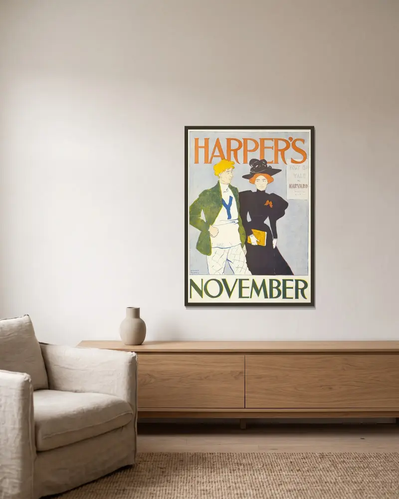 Harper’s November av Edward Penfield inramad på en vägg