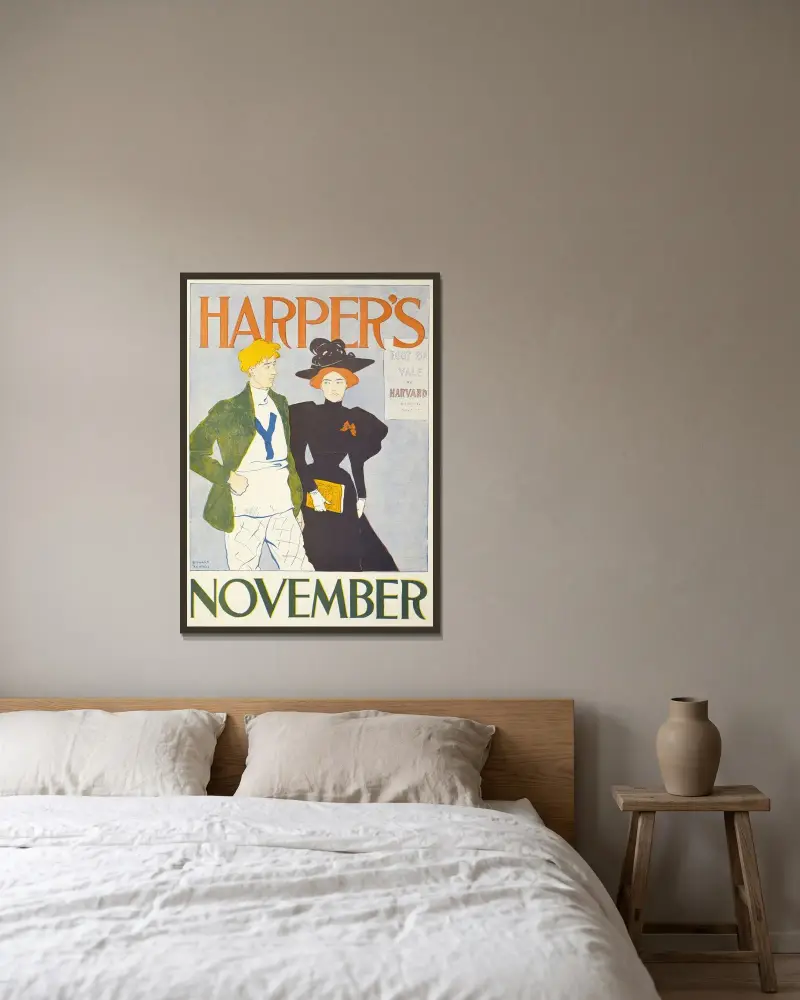 Harper’s November av Edward Penfield inramad på en vägg
