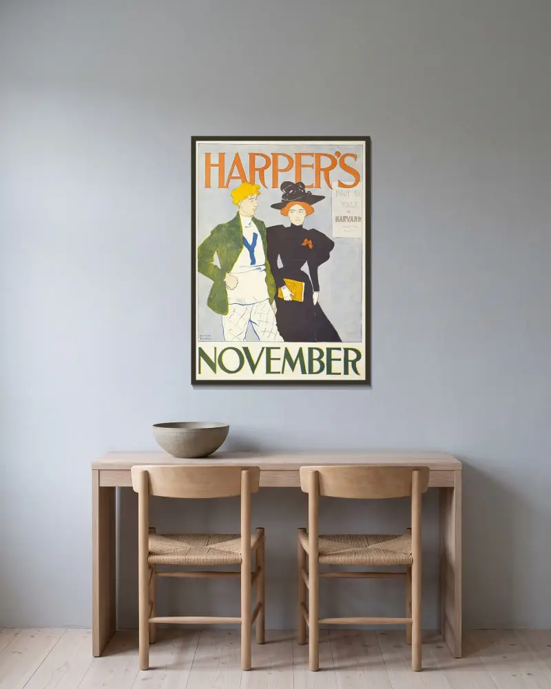 Harper’s November av Edward Penfield inramad på en vägg