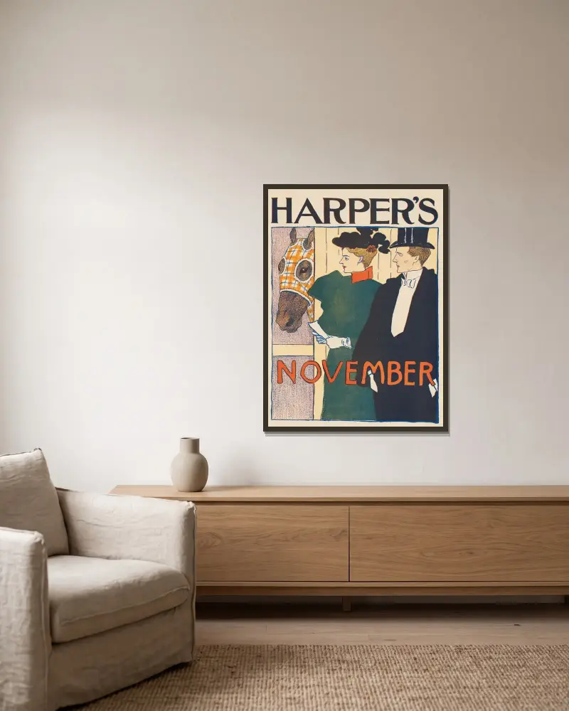 Harper’s November av Edward Penfield inramad på en vägg