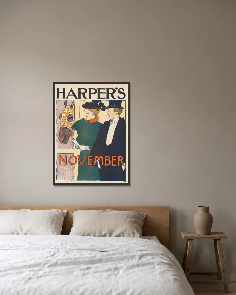 Harper’s November av Edward Penfield inramad på en vägg