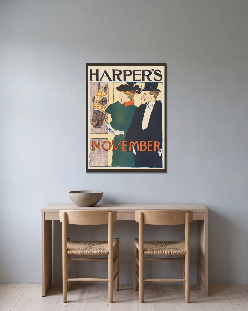 Harper’s November av Edward Penfield inramad på en vägg