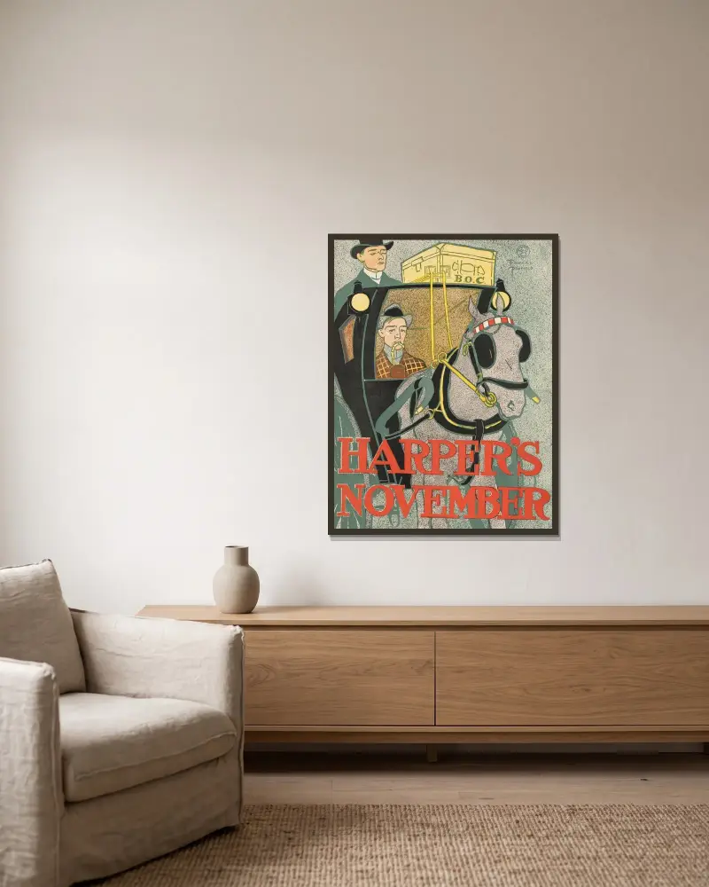 Harper’s November av Edward Penfield inramad på en vägg