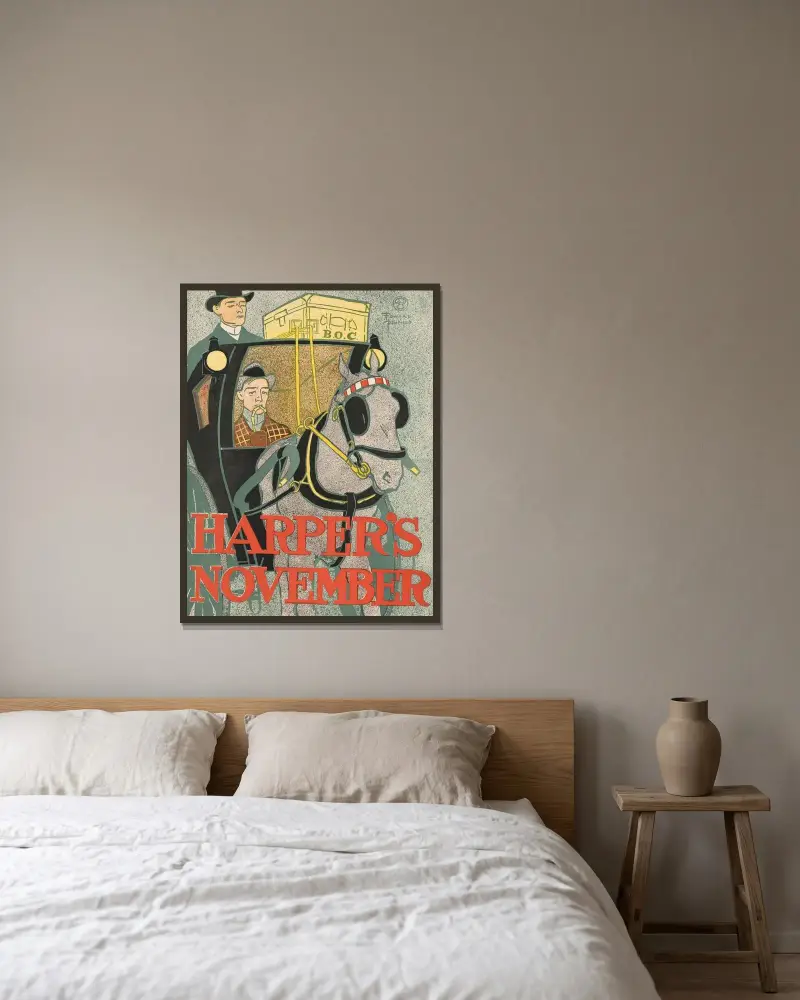 Harper’s November av Edward Penfield inramad på en vägg