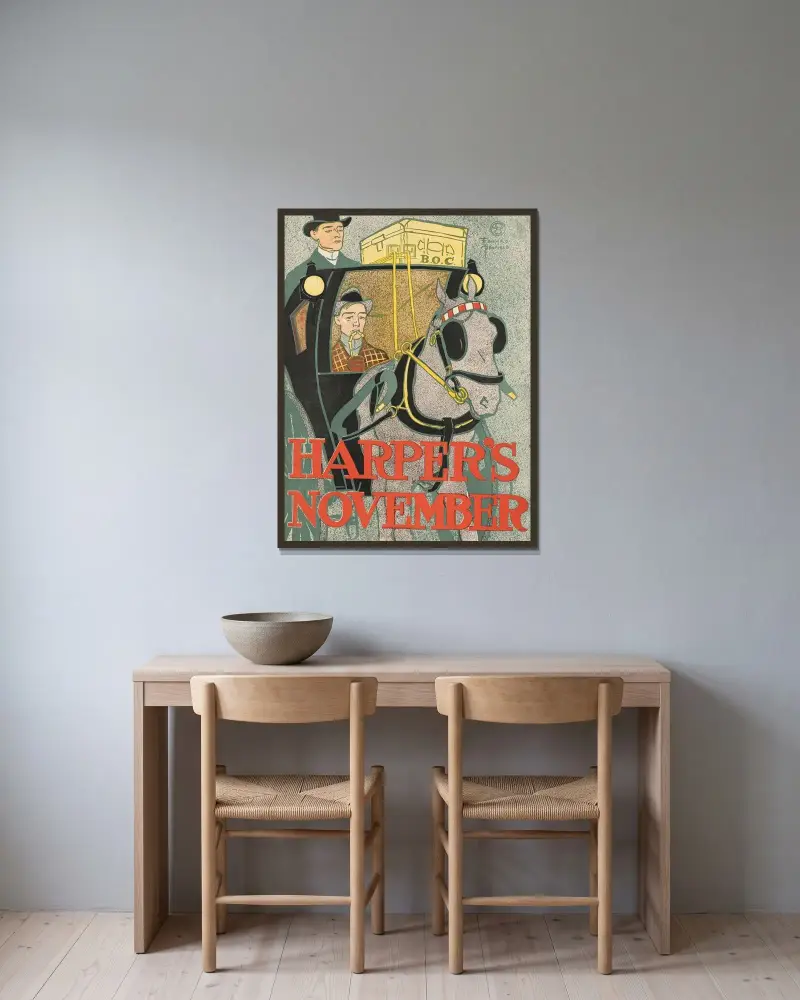 Harper’s November av Edward Penfield inramad på en vägg