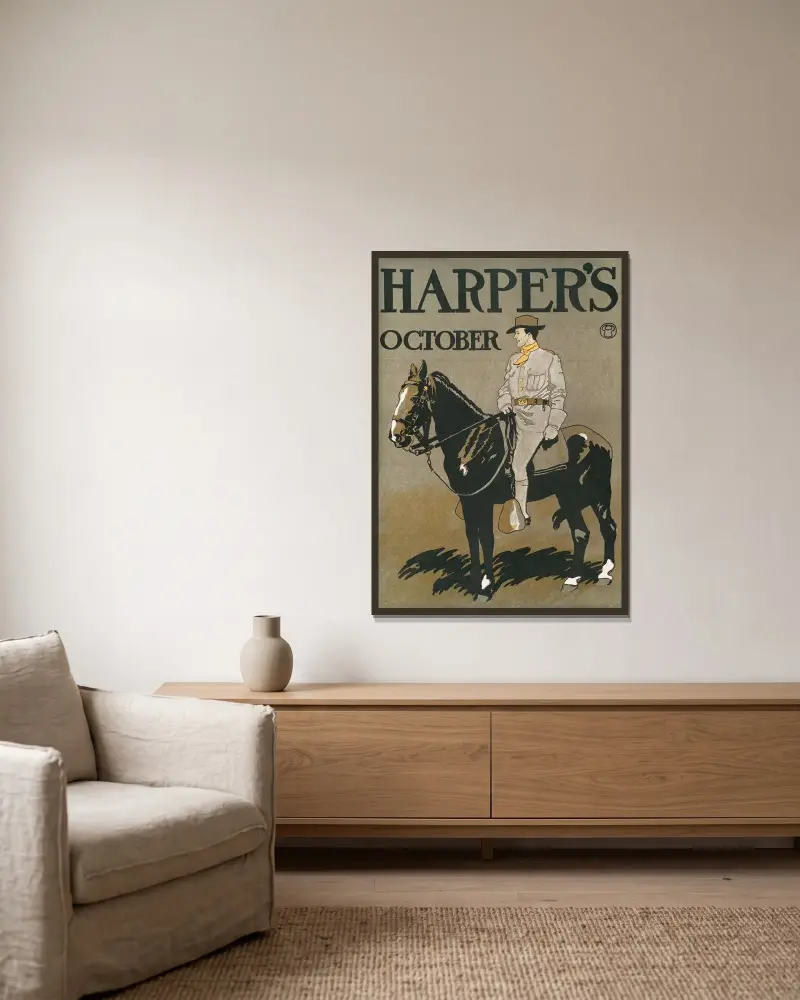 Harper's oktober av Edward Penfield inramad på en vägg