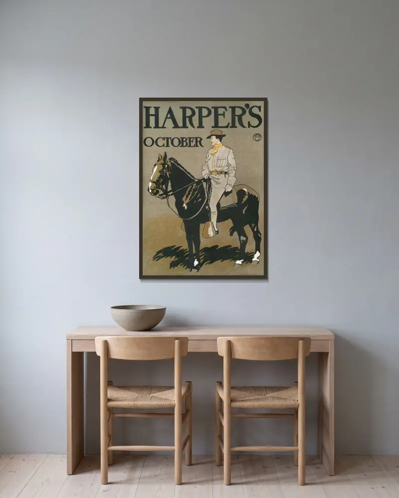 Harper's oktober av Edward Penfield inramad på en vägg