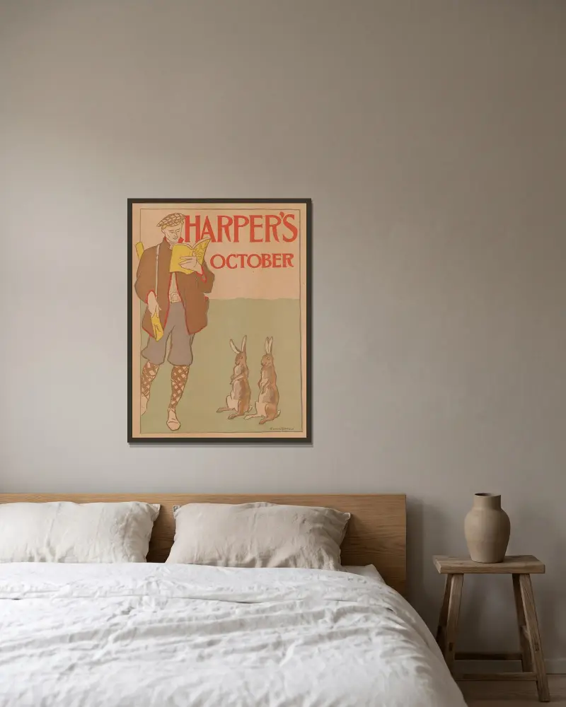 Harper's oktober av Edward Penfield inramad på en vägg