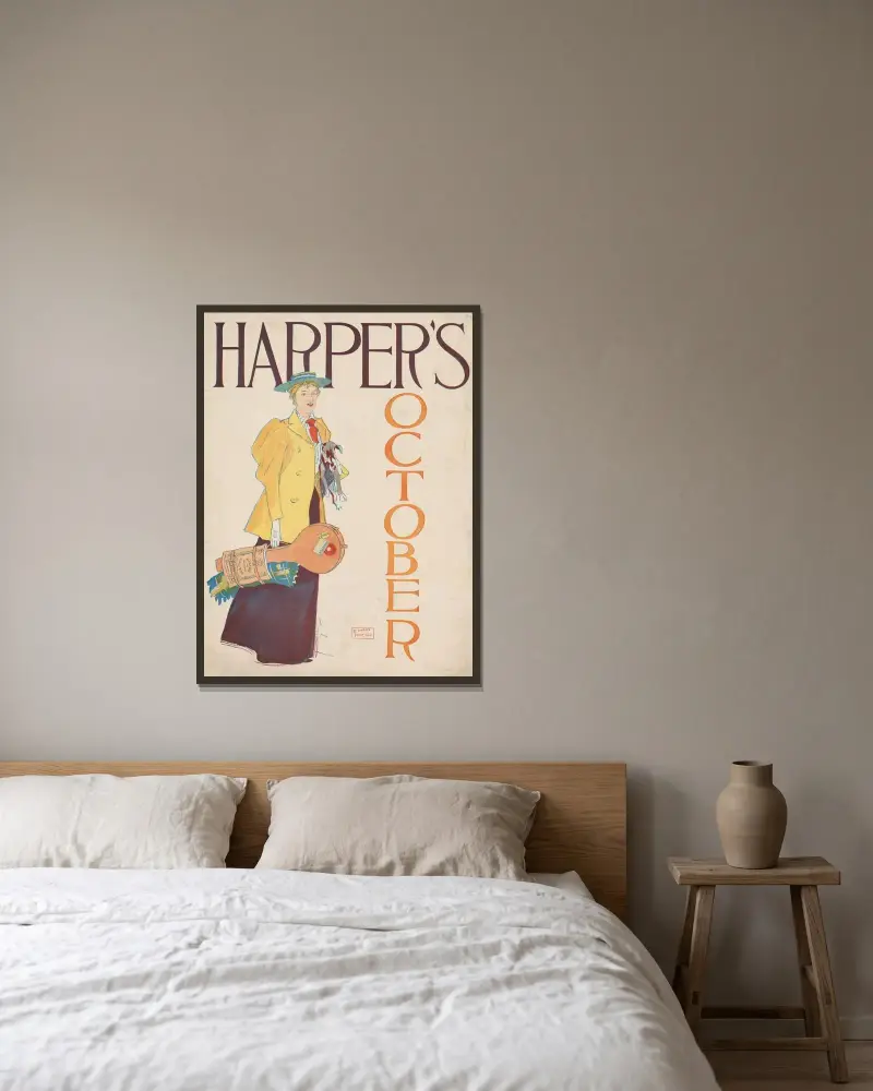 Harper’s October av Edward Penfield inramad på en vägg